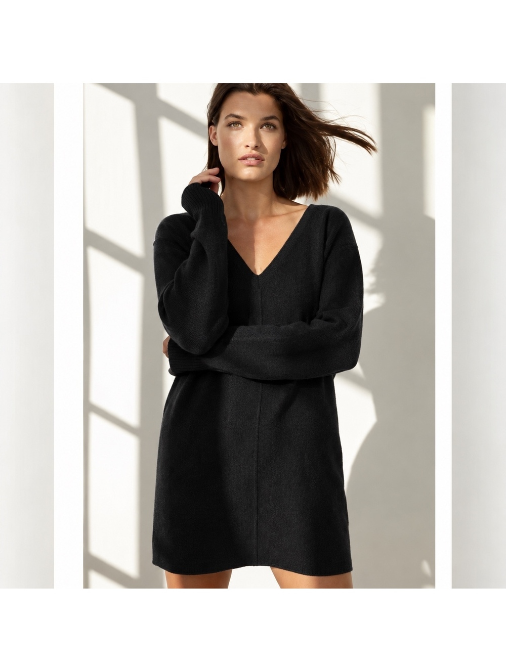 Anthropologie Saturday/Sunday Chrissy Black V-Neck Sweater Mini Dress Size S
